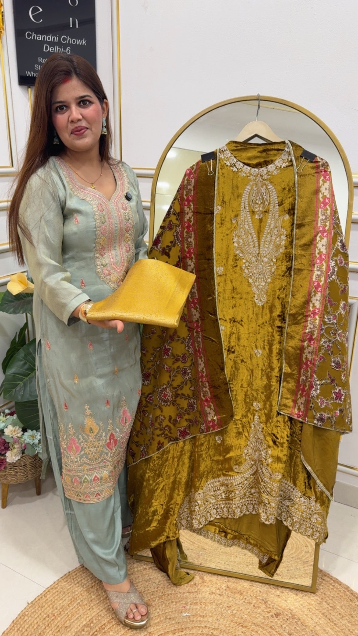 Premium luxury velvet suit material with super luxuries braso dupatta along with premium pure brocade bottom  GF768